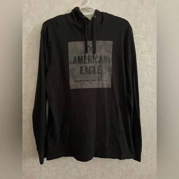 American Eagle men's medium black long sleeve hooded shirt - Picture 2 of 6